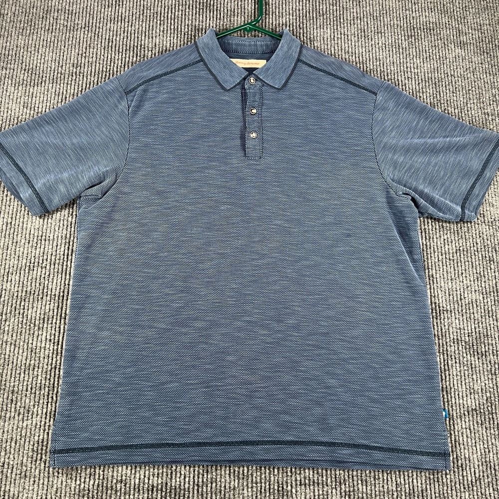 Tommy Bahama Polo Shirt Mens Large Blue Short Sleeve Lightweight Casual Comfort